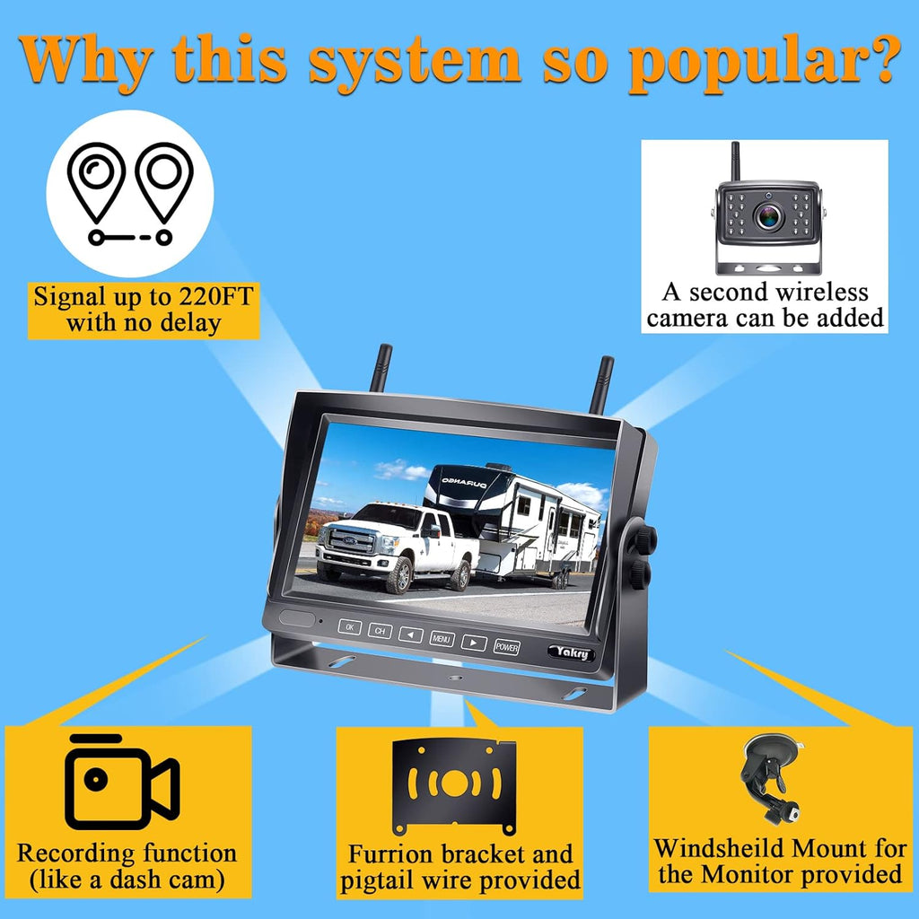 Wireless Backup Camera RV HD 1080P 7 Inch Monitor Four Channels DVR Recorder Bluetooth Rear View System Night Vision I376932