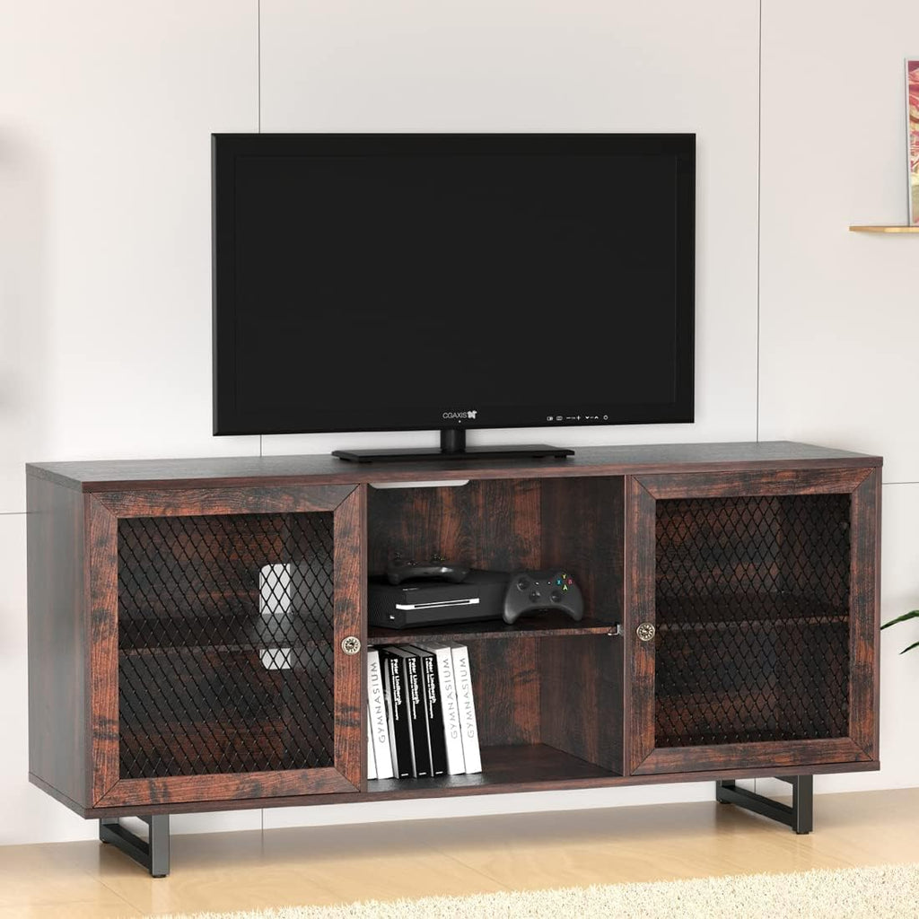 Rustic Brown & Black TV Cabinet with Mesh Doors W600391