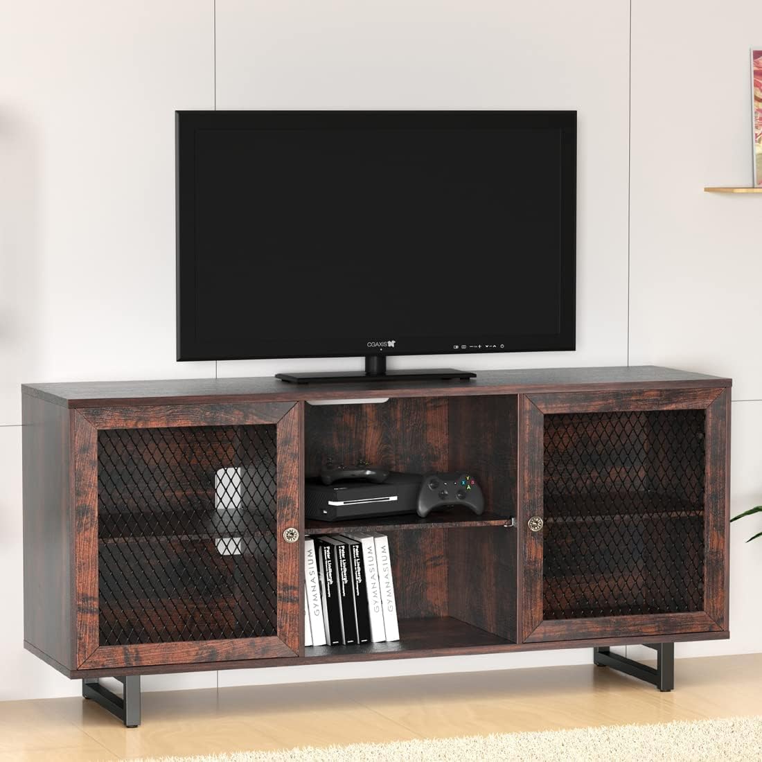 Rustic Brown & Black TV Cabinet with Mesh Doors W600391