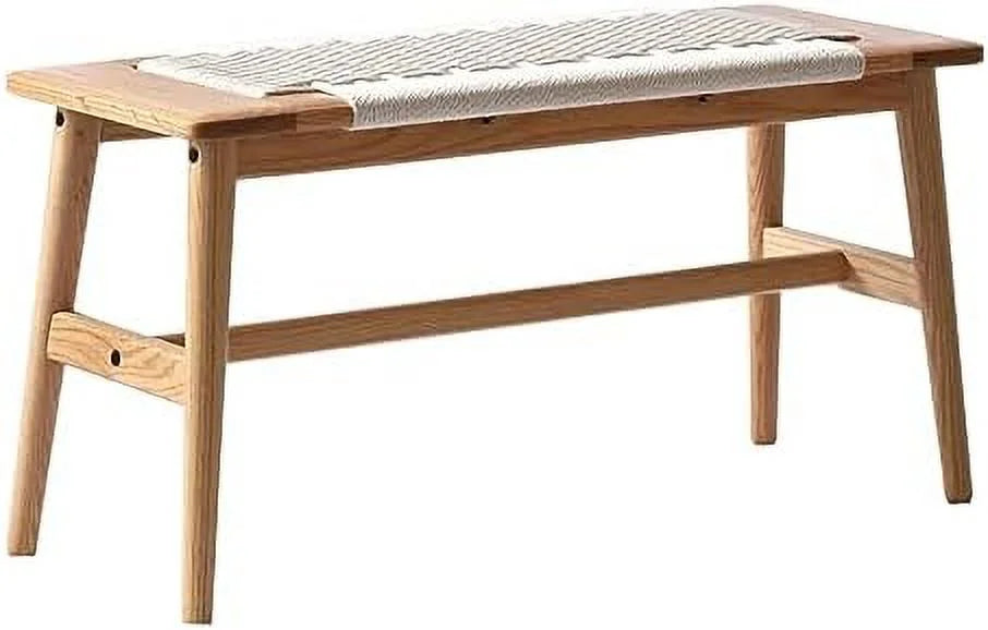 Wood Dining Bench Solid Oak with Rattan Design 31.49 inch S609