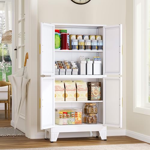 75.2" Tall Black Metal Pantry Cabinet with 4 Door and 4 Adjustable Shelves K332602