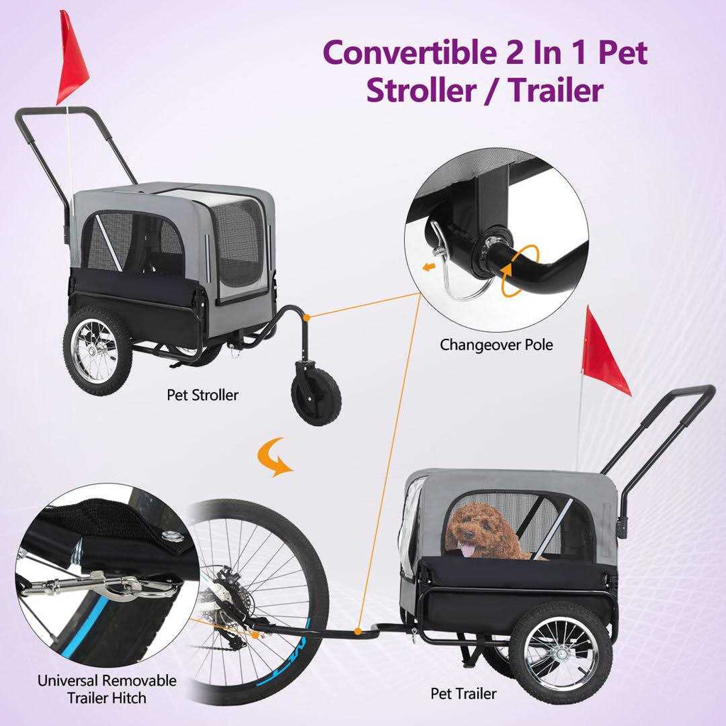 2-in-1 Dog Stroller Pet Bike Trailer Carrier W1242