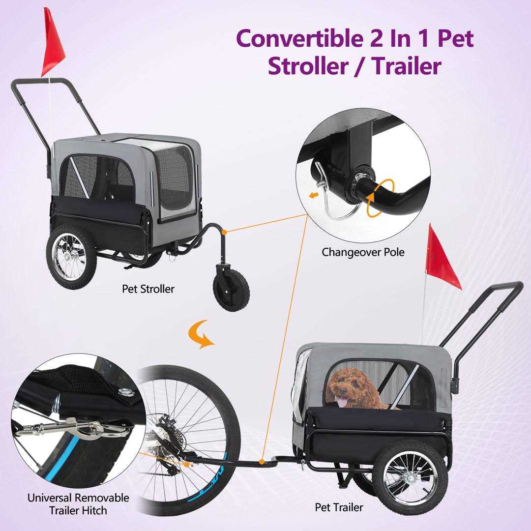 2-in-1 Dog Stroller Pet Bike Trailer Carrier W1242