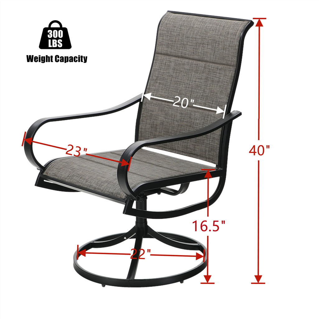 5-Piece Outdoor Patio Dining Set with High-Back Swivel Sling Chairs & Wood-Like Table, Black & Gray N82625