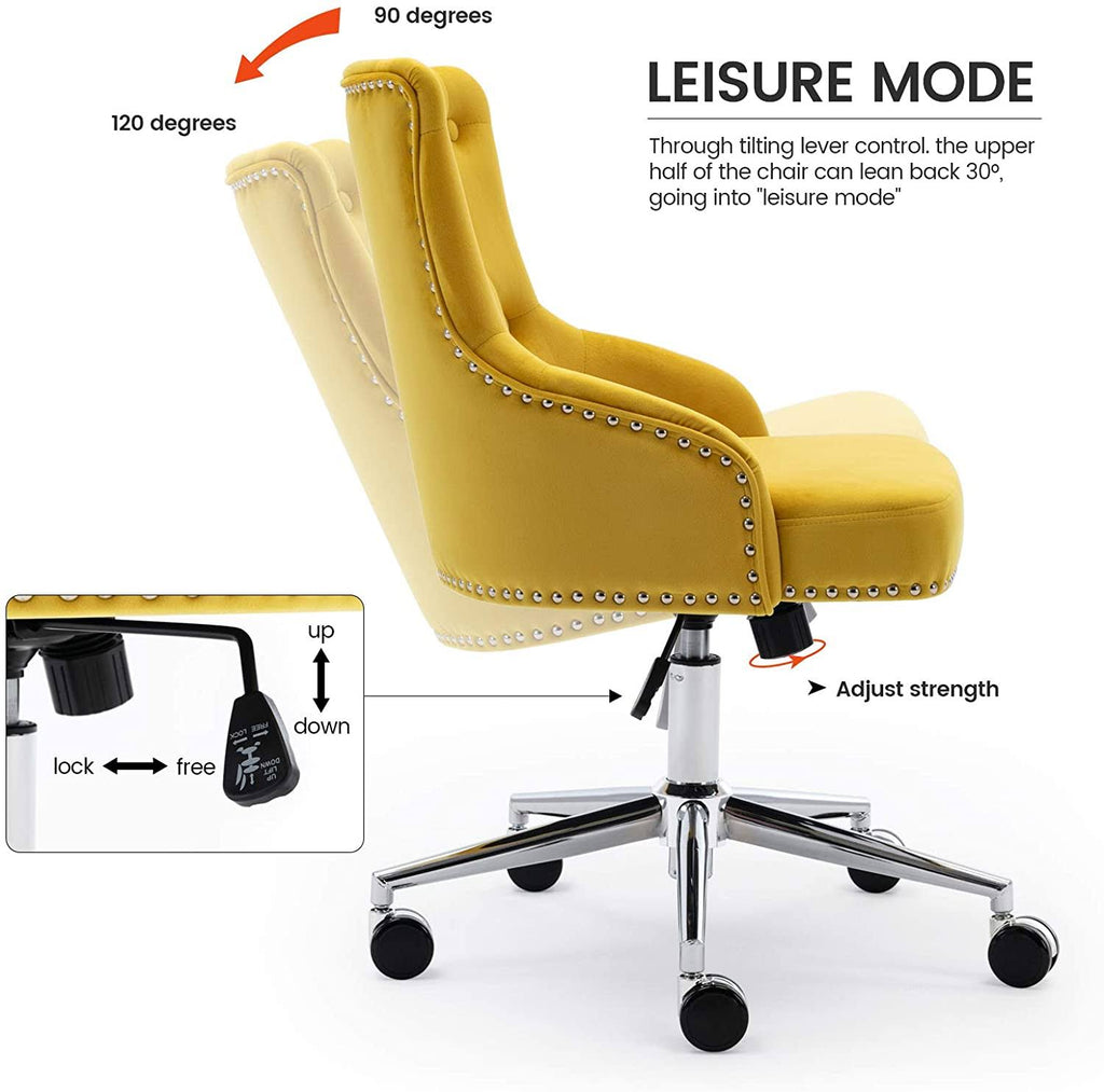 Yellow Tufted Velvet Desk Chair with Arms M6831