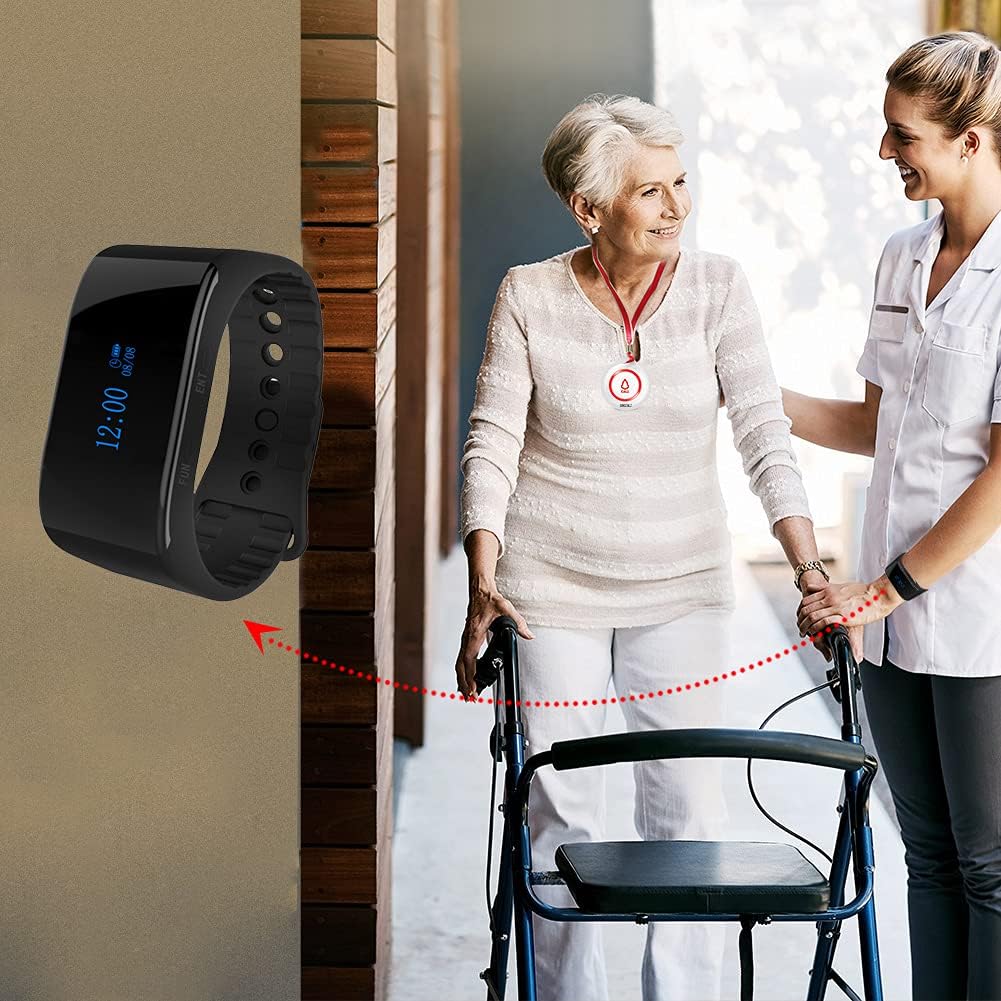 Wireless Caregiver Pager Calling System with 1 Mobile Receiver 2 Call Buttons F319093