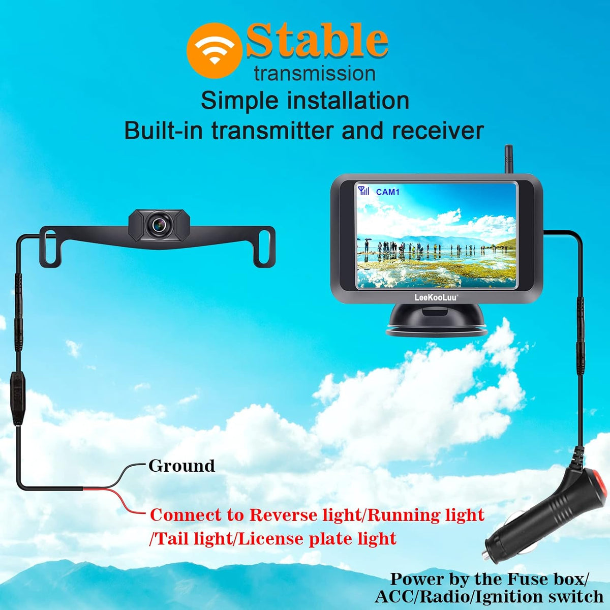 Wireless Backup Camera System with 5'' Monitor Night Vision Two Channels Pack of 2 Z15872