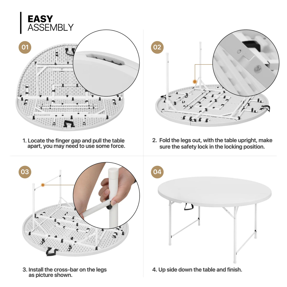 7 Pieces 5 FT Folding White Round Table and Chair Set P2270