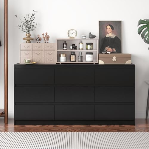 Black 9 Drawer Wood Dresser U528