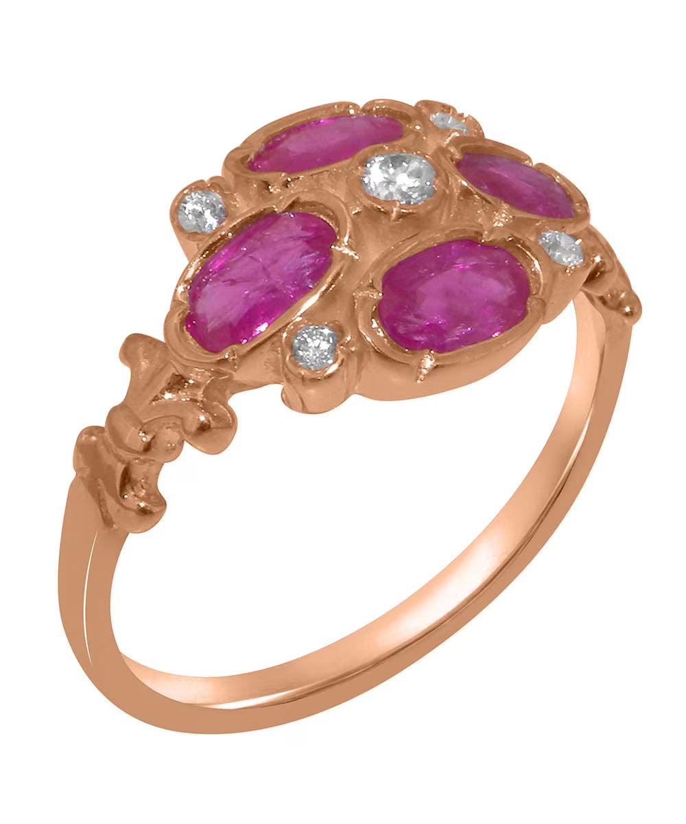 9k Rose Gold Ring with Natural Diamond & Ruby W5508