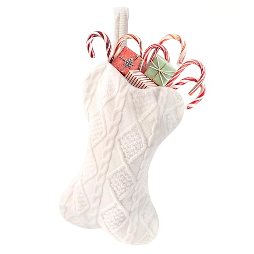 Knit White Bone Shape Christmas Dog Stocking J41815