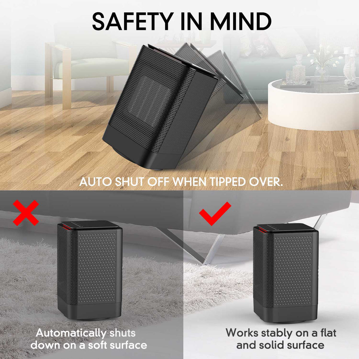 950W Portable Ceramic Heater with Oscillation, Black Q935