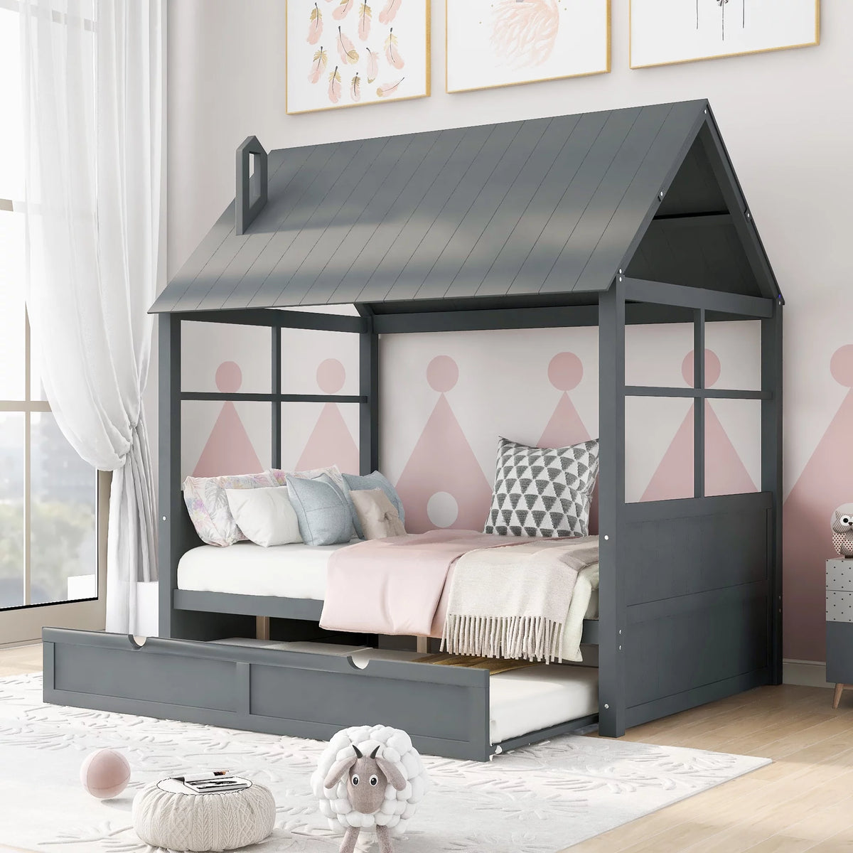 Full Size Wooden Pull Out Double Bed E32174