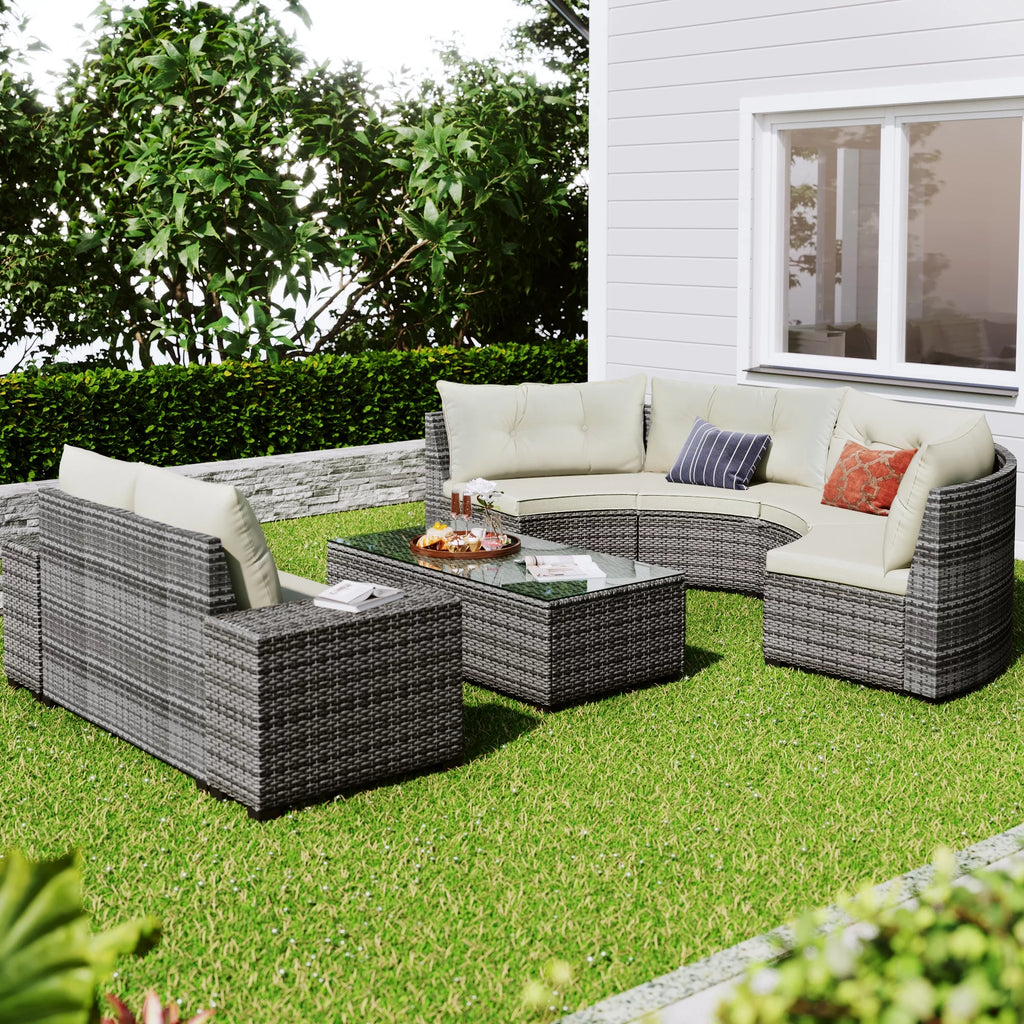 8 Piece Rattan Sectional Sofa Set with Removable Cushions & Coffee Table M702