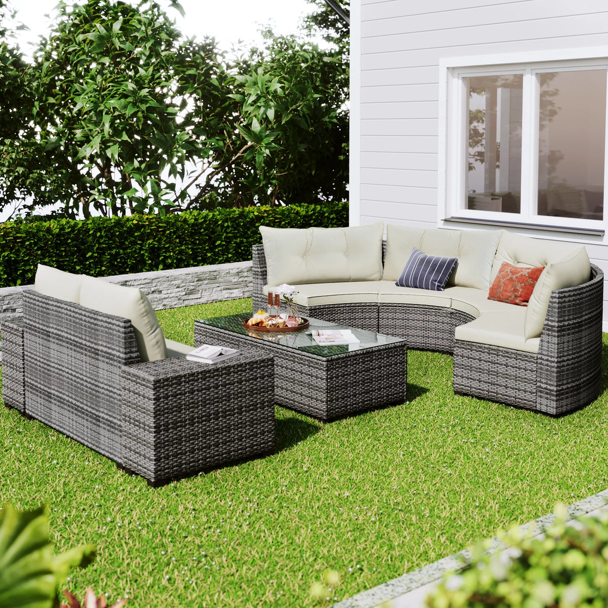 8 Piece Rattan Sectional Sofa Set with Removable Cushions & Coffee Table M702
