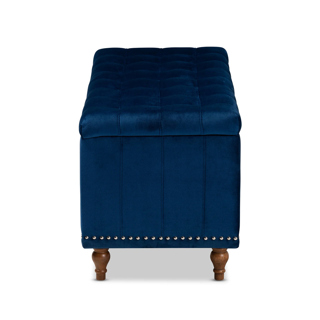 Navy Blue Velvet Button-Tufted Storage Ottoman Bench Y35639