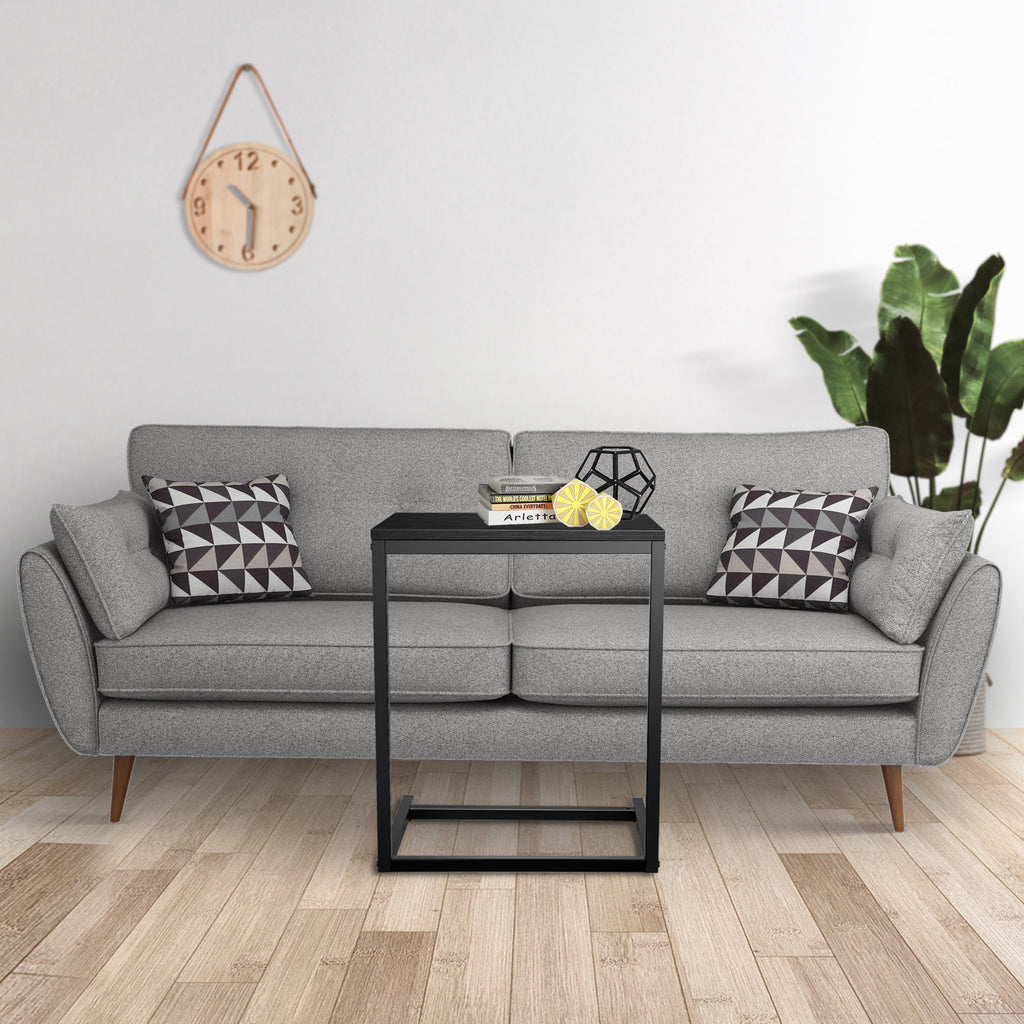 C Shaped Sofa Side End Table with Hardwood Surface, Black C85922