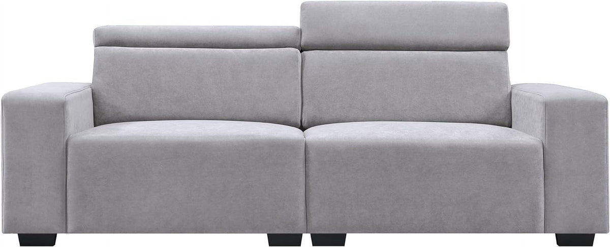 Light Grey Velvet Upholstered Sofa with Adjustable Headrests N933794
