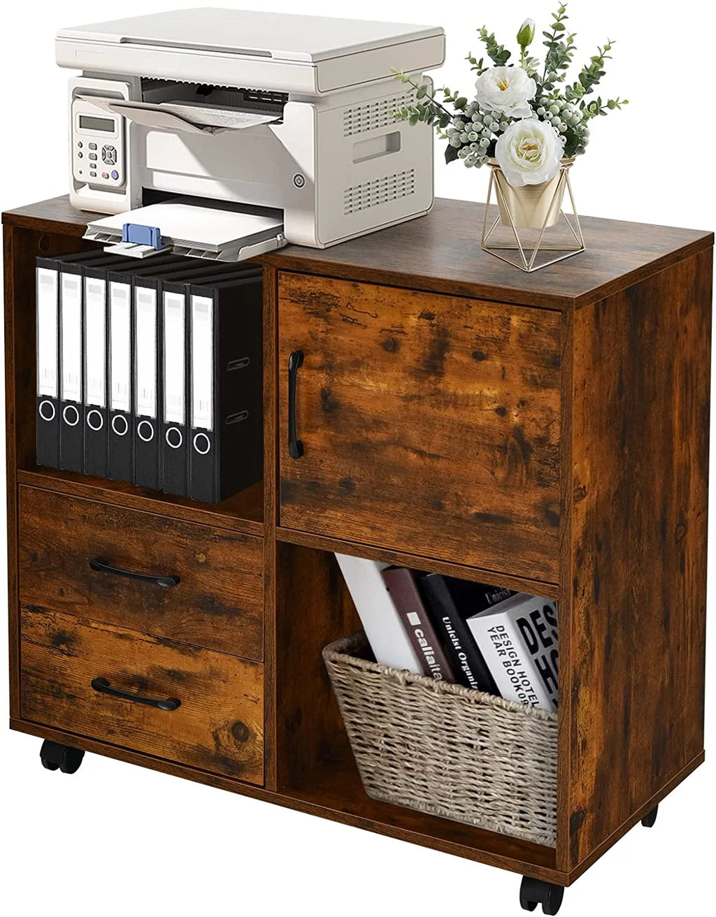 Rustic Brown Mobile Printer Stand with 2 Drawers C955459