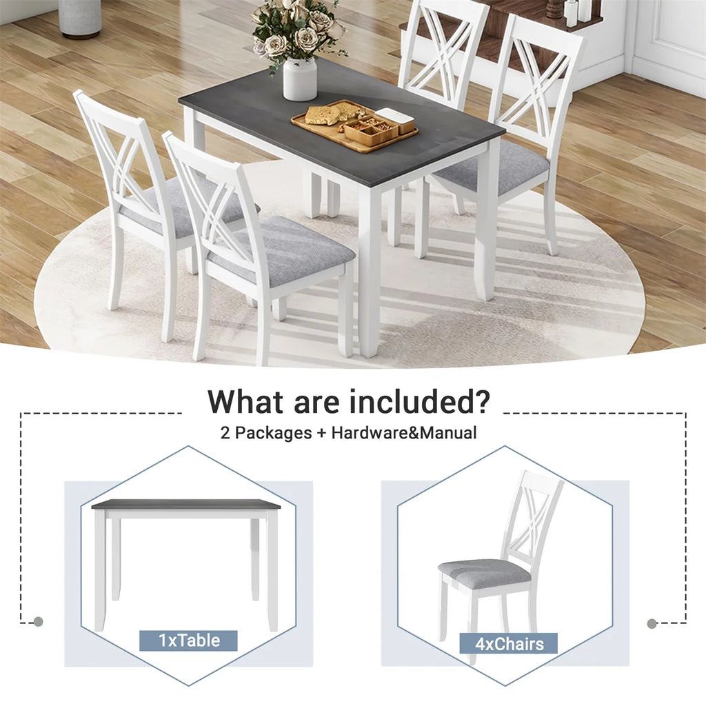 Rustic 5-Piece Dining Table Set with 4 X-Back Chairs B685