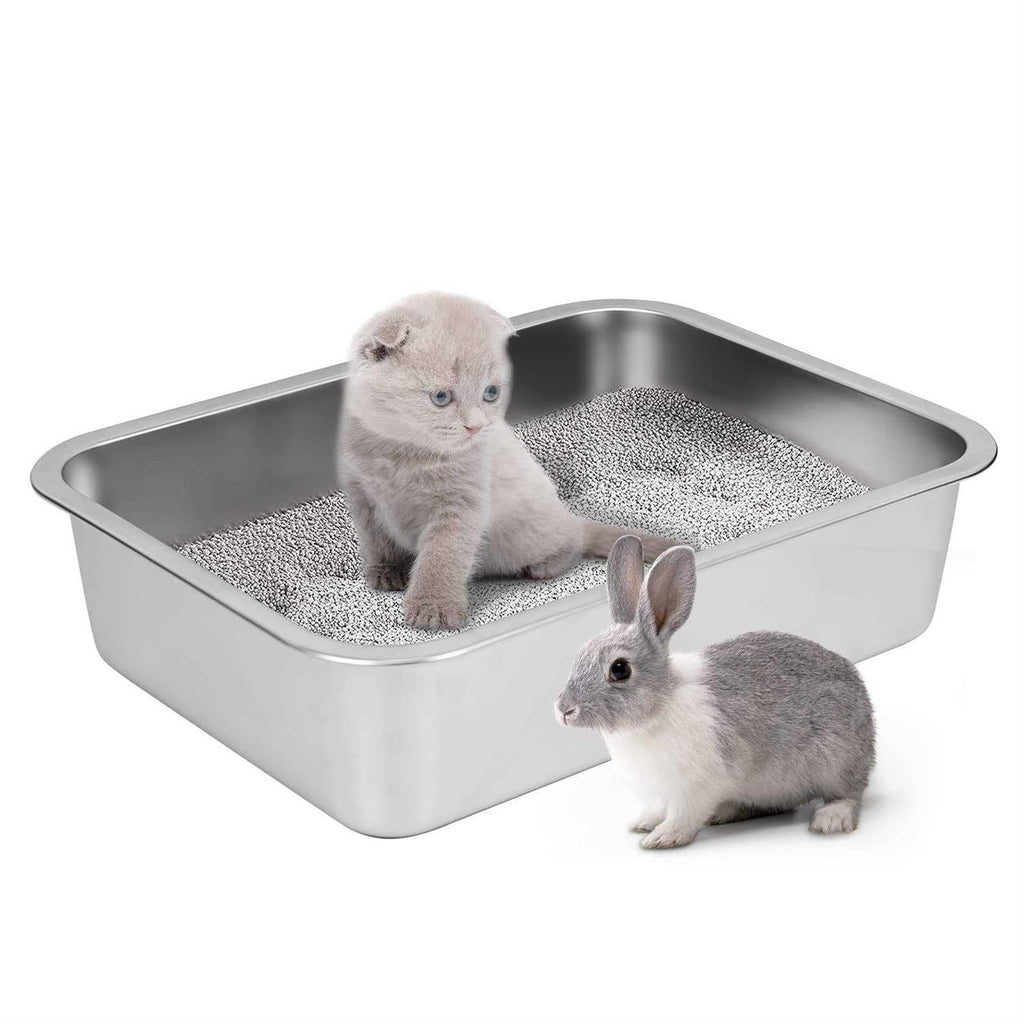 Stainless Steel Cat Litter Box Small Low Entry Open Metal Litter Pan U726721