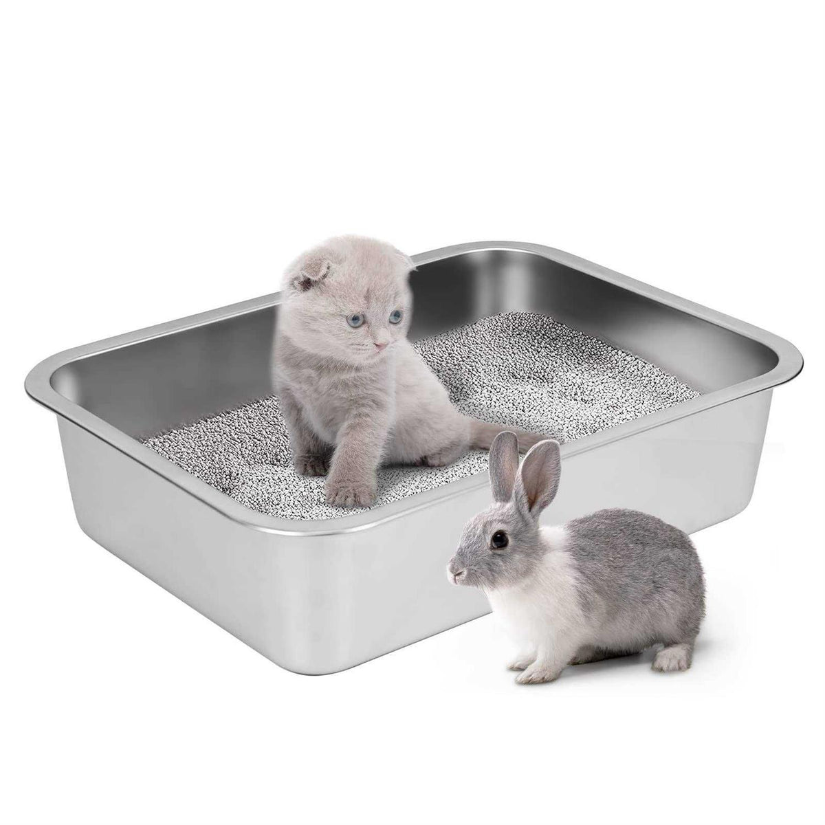 Stainless Steel Cat Litter Box Small Low Entry Open Metal Litter Pan U726721