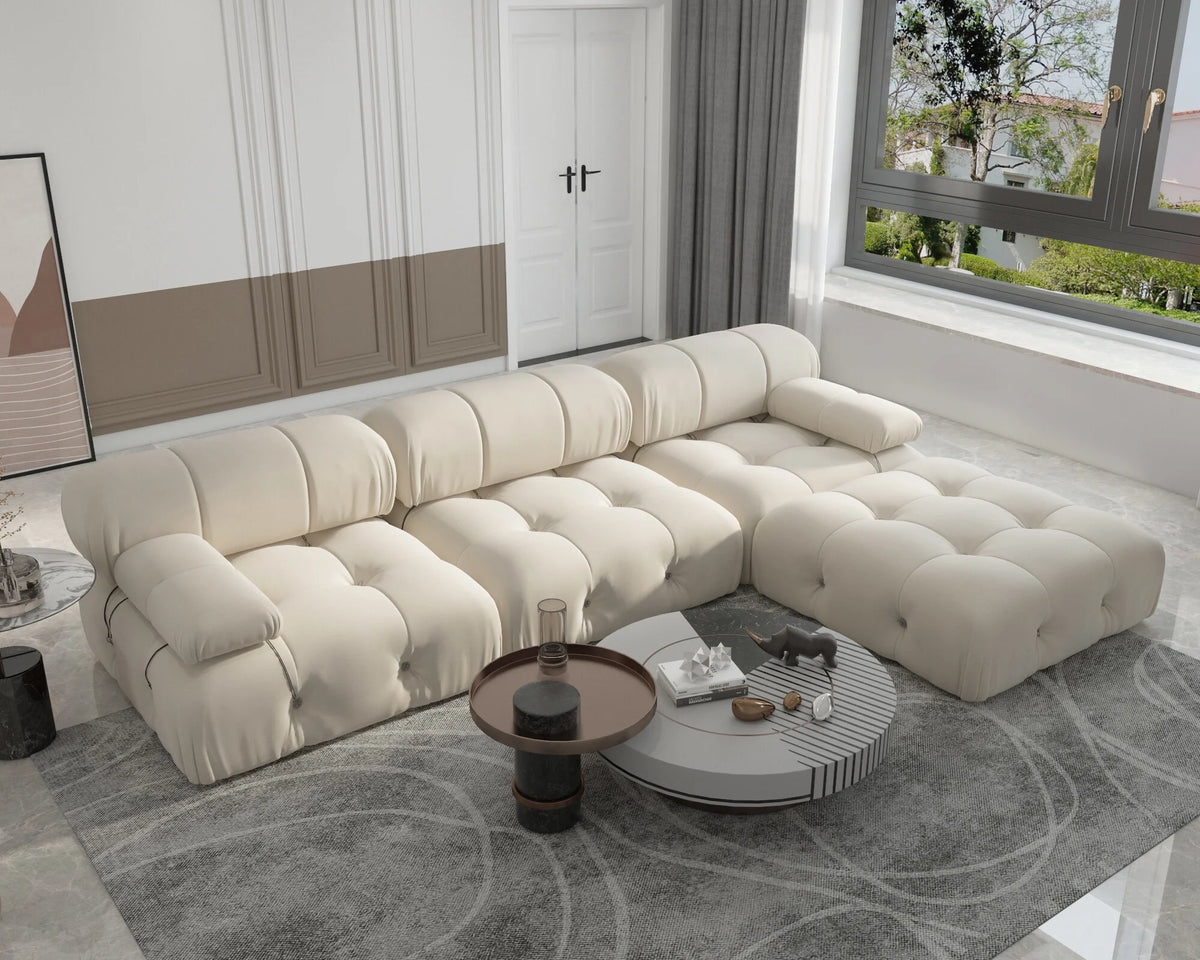 L-Shaped Velvet 3-Seat Sofa with Ottoman S2599