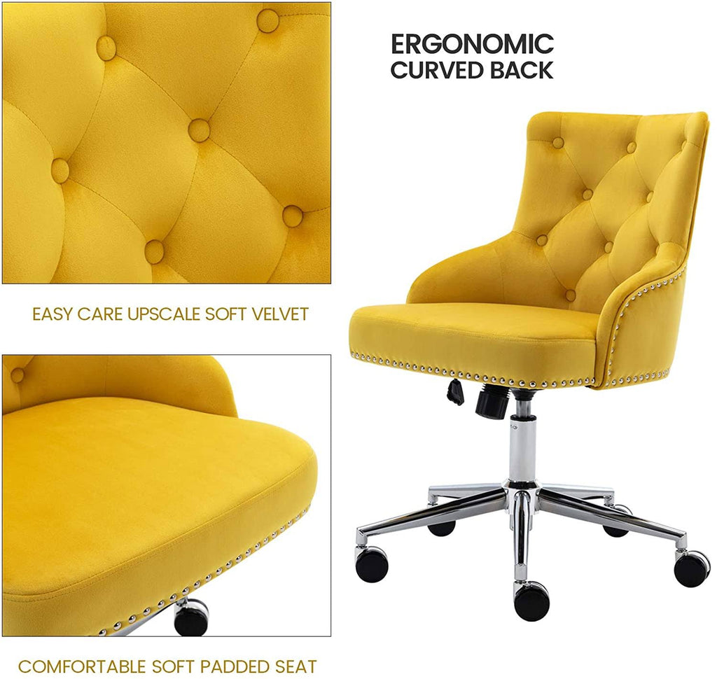 Yellow Tufted Velvet Desk Chair with Arms M6831