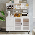 White Kitchen Hutch Storage Cabinet with Glass Doors and 3 Drawers B1990