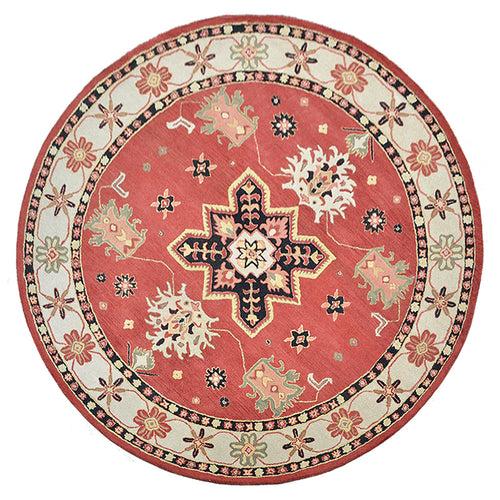 10'x10' Round Red Cream Hand Tufted Wool Area Rug S115