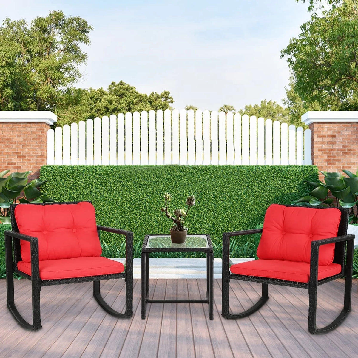 3 Pieces Wicker Outdoor Set with Tempered Glass Coffee Table E542