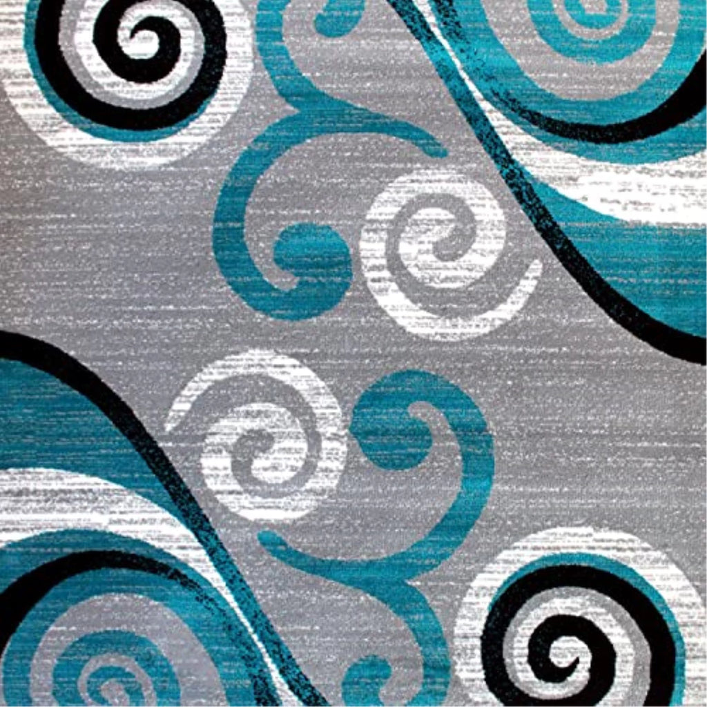 Black White Grey Turquoise 6' x 9' Area Rug U7158
