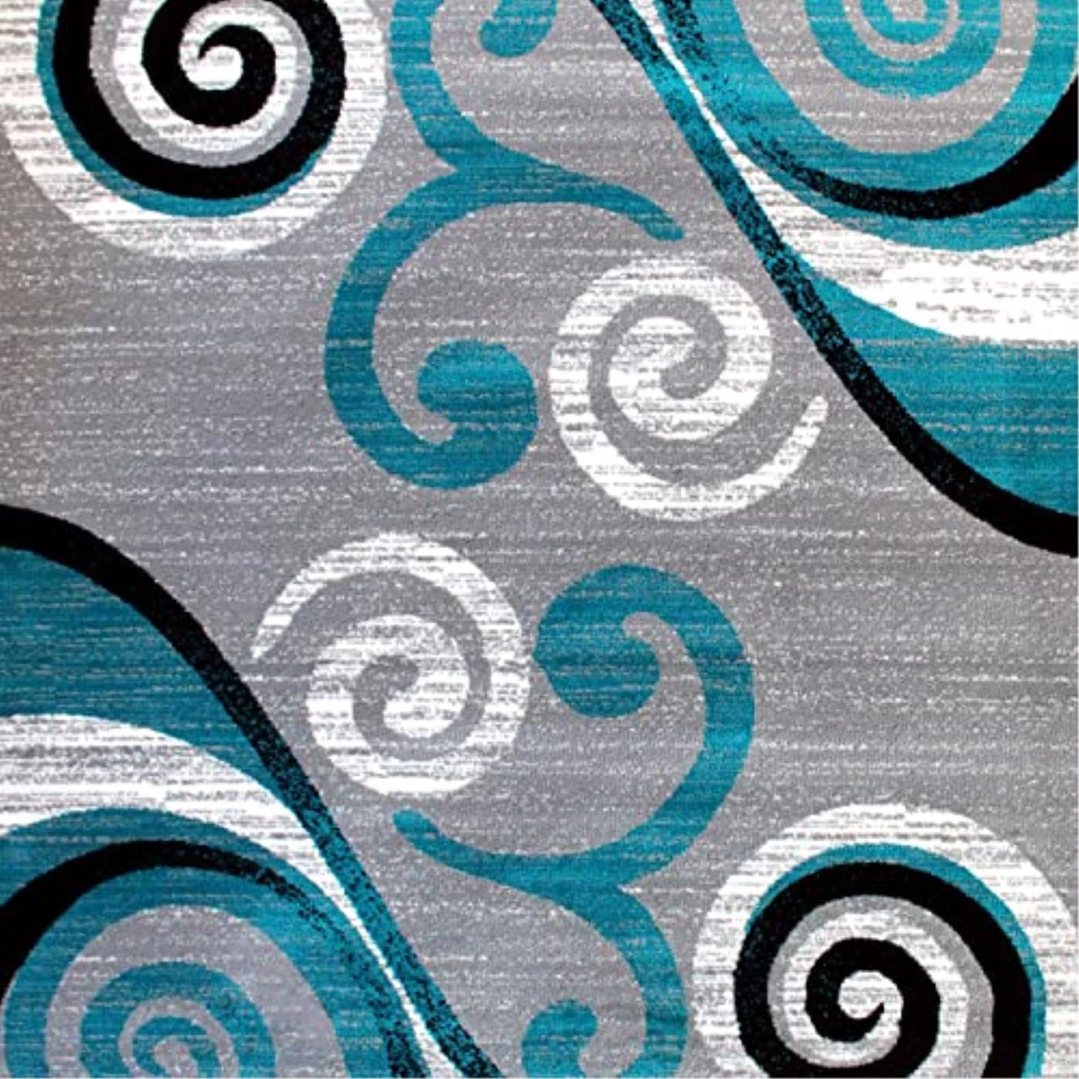 Black White Grey Turquoise 6' x 9' Area Rug U7158