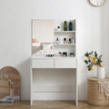 White Vanity Desk with Mirror and 2 Drawers H42644