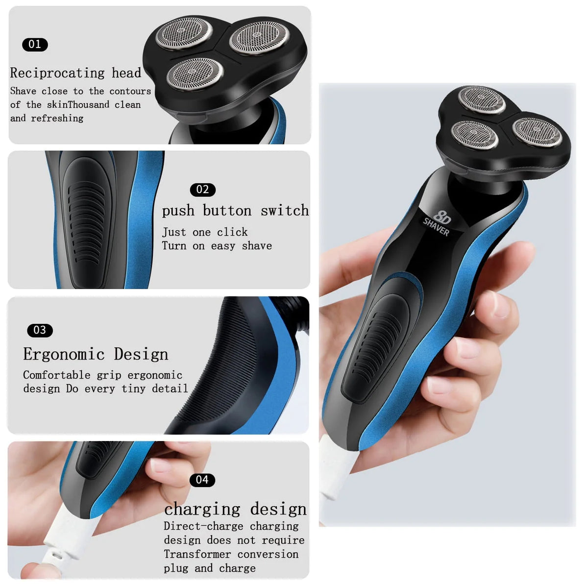 5-in-1 Waterproof Rechargeable Head Shaver Y89123