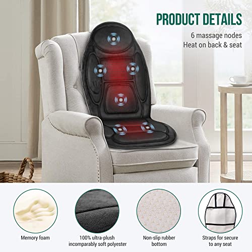 Black 6 Vibration Massage Seat Cushion with Heat W7301