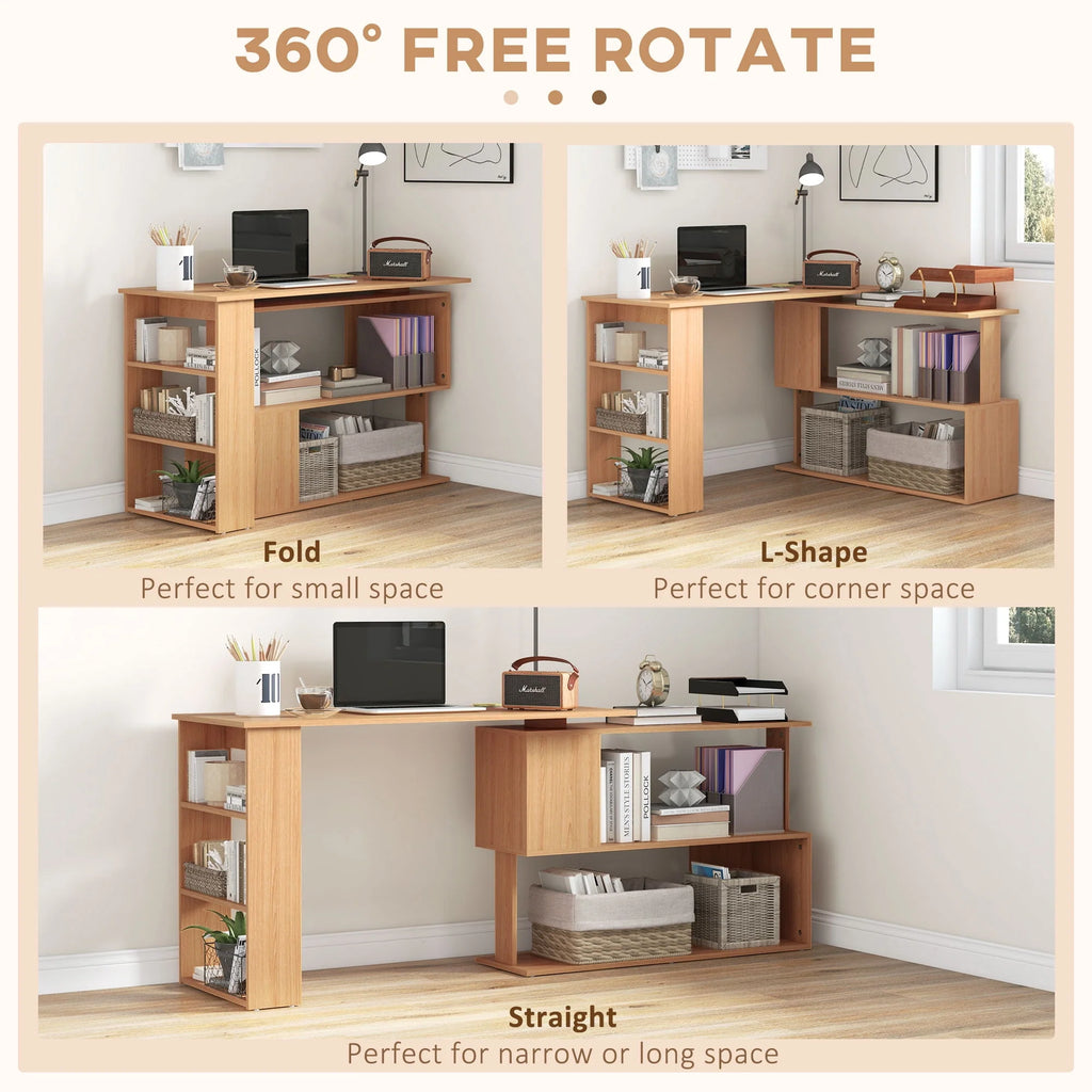L Shaped Rotating Corner Desk with Bookshelves M6016