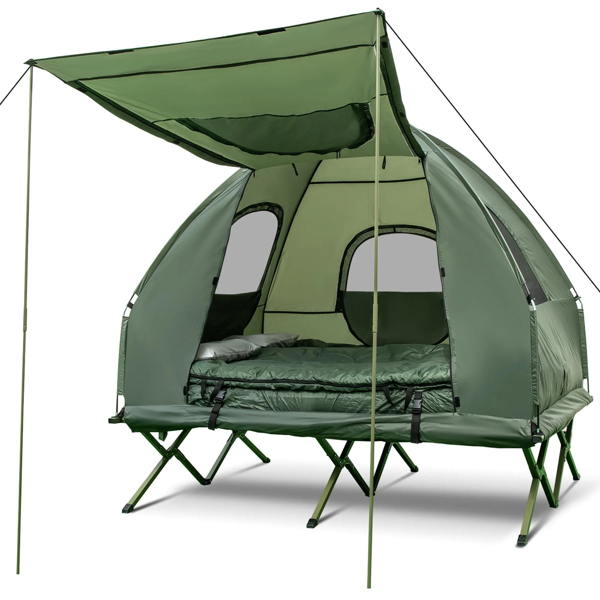 2-Person Pop-Up Tent Camping Cot with Air Mattress and Sleeping Bag A968805