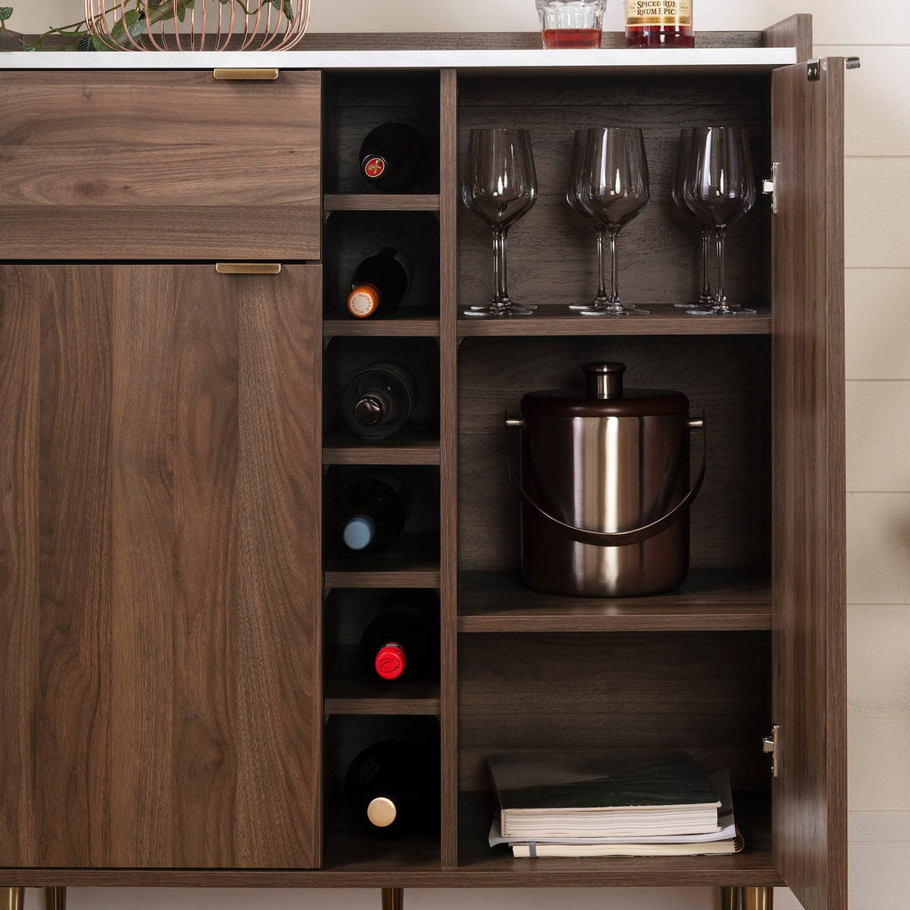 Buffet with Storage in Natural Walnut and Faux Carrara Marble E4949