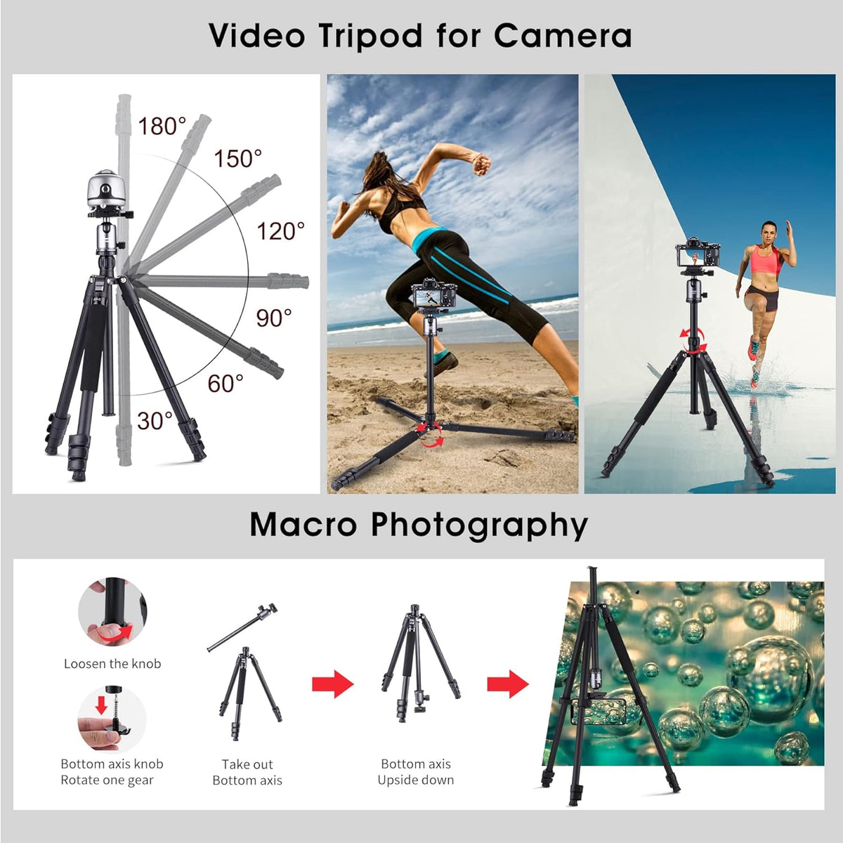 Compact Aluminum Camera Tripod 62 with 360 Degree Ball Head F4010