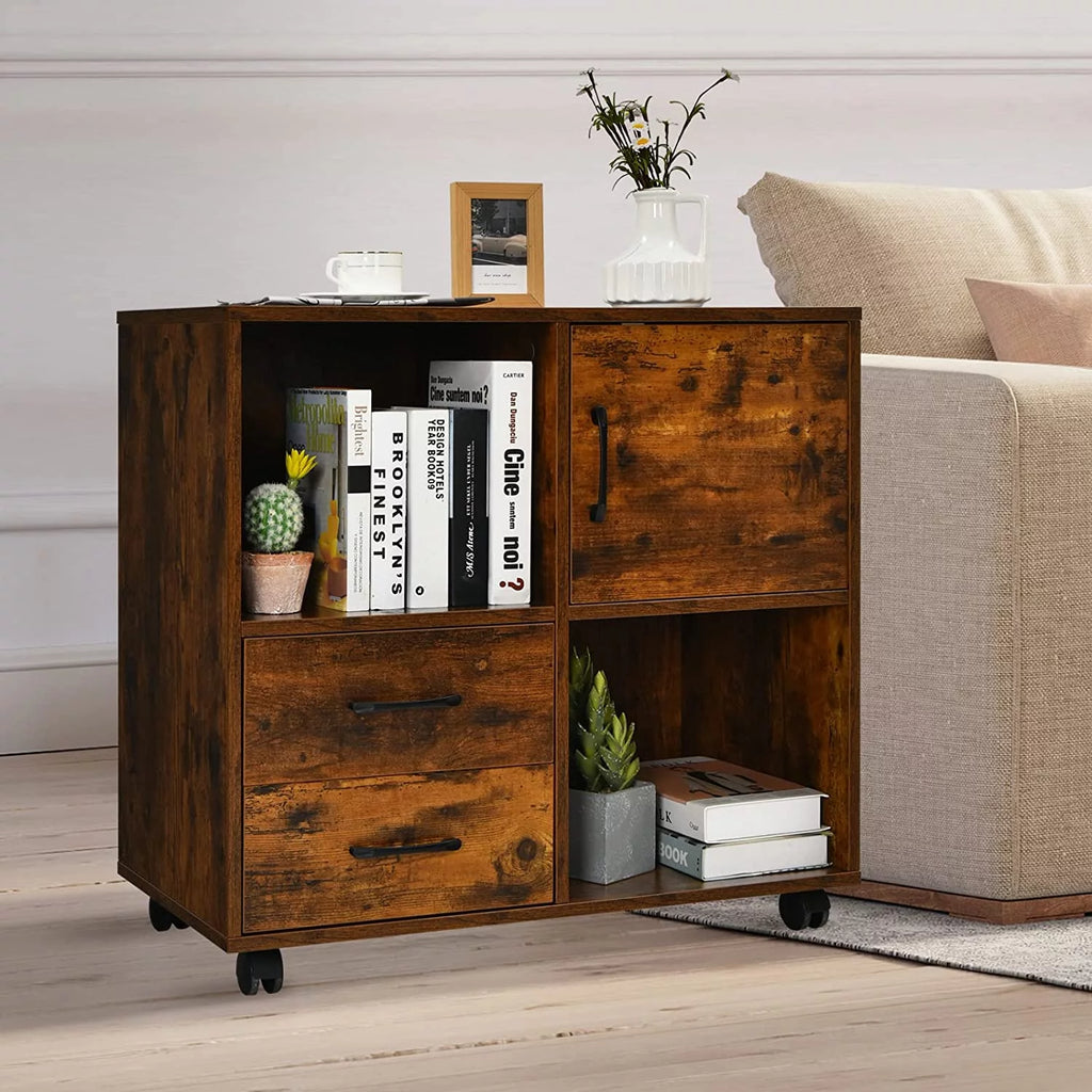 Rustic Brown Mobile Printer Stand with 2 Drawers C955459