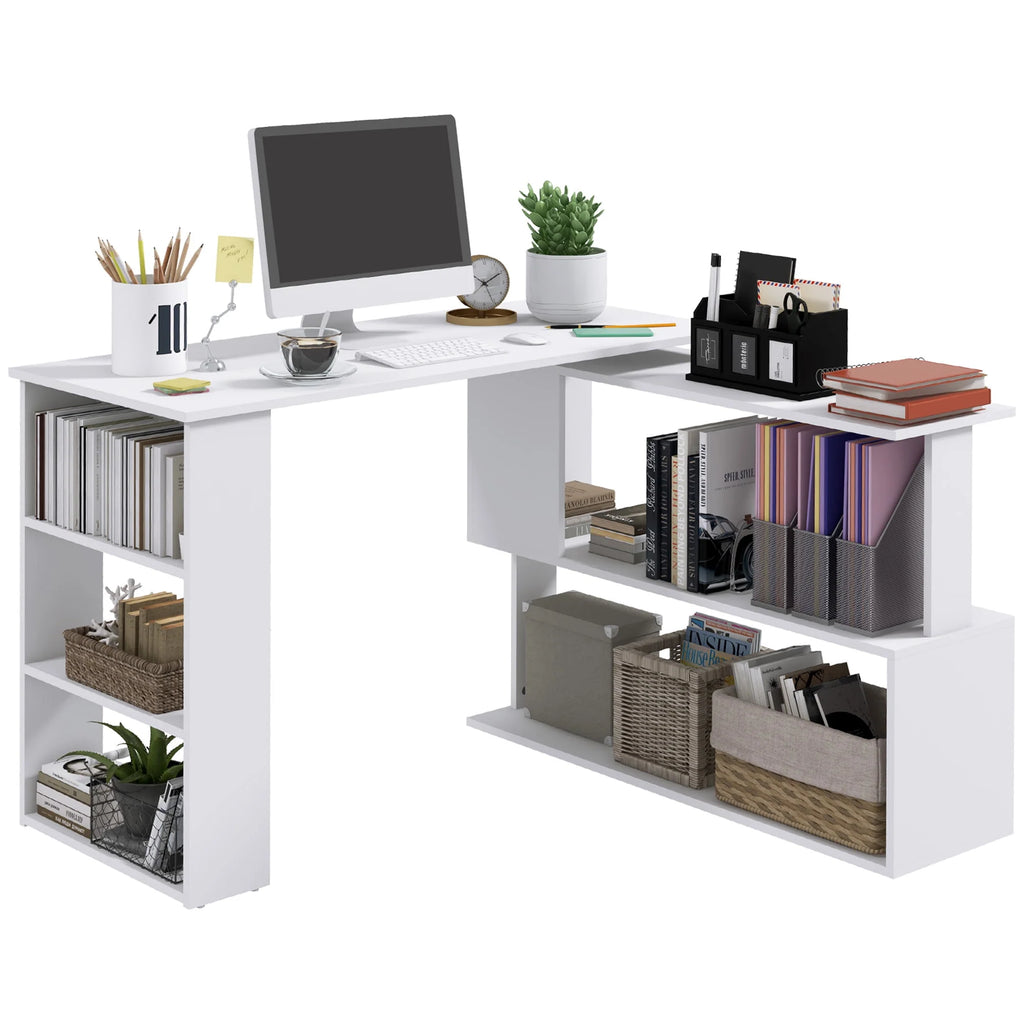 L Shaped Rotating Corner Desk with Bookshelves M6016