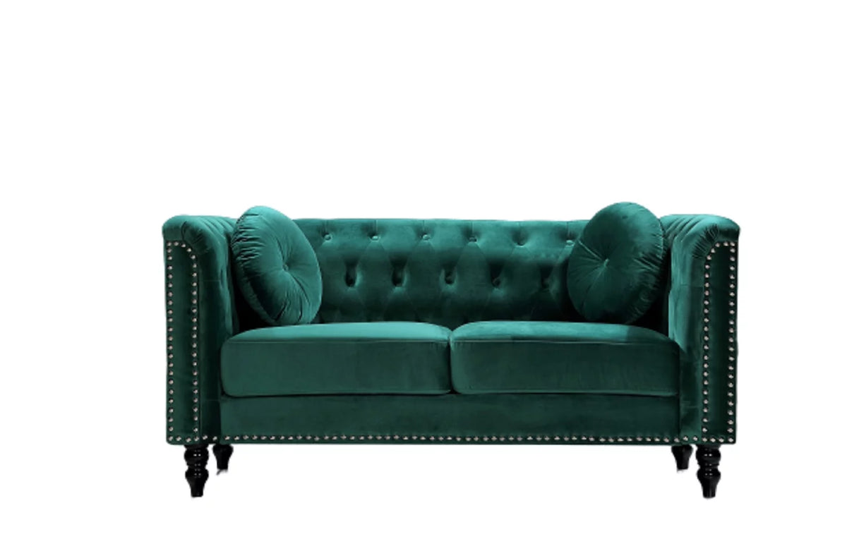 Green Velvet Rolled Arm Loveseat K3163