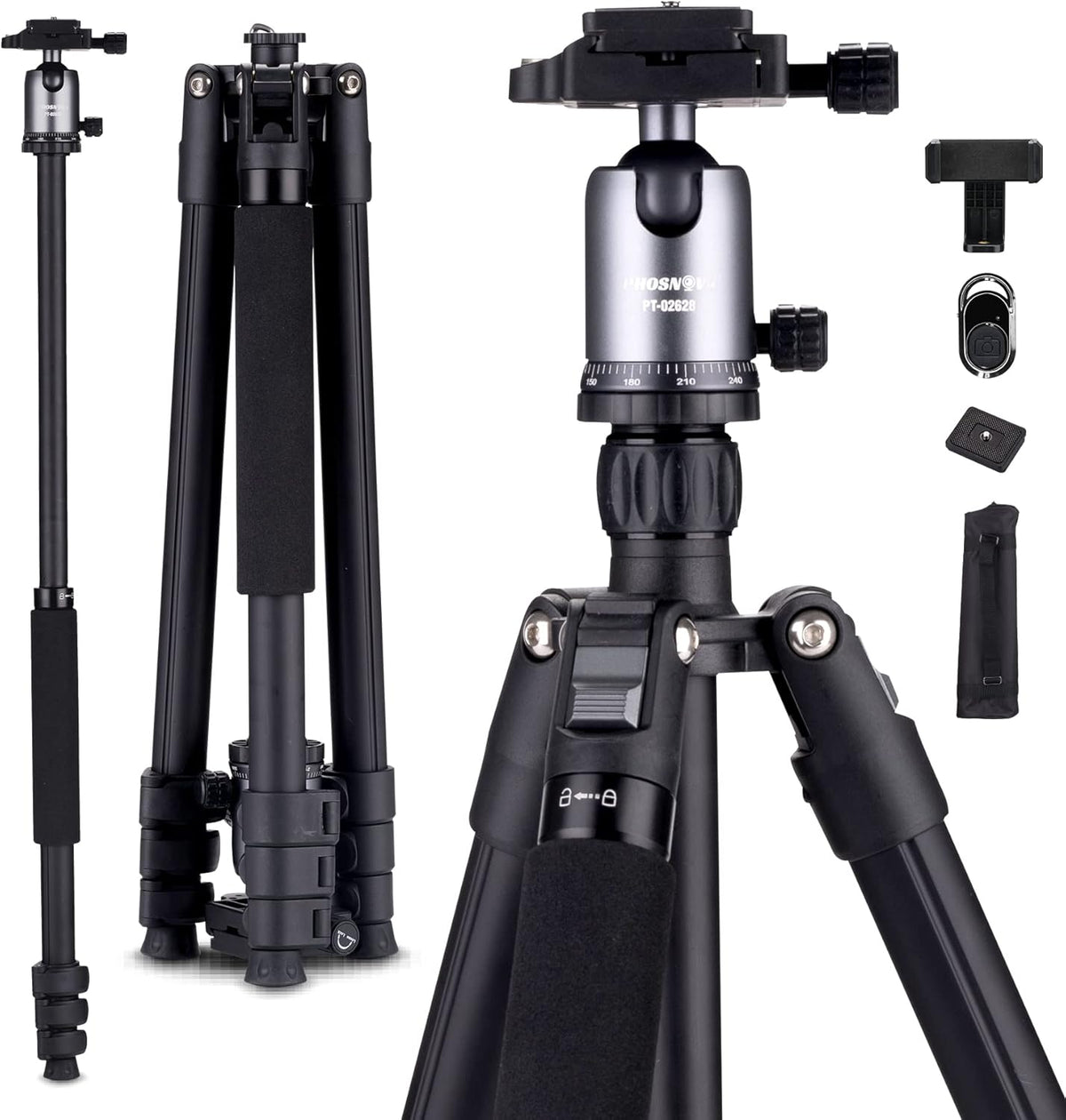 Compact Aluminum Camera Tripod 62 with 360 Degree Ball Head F4010