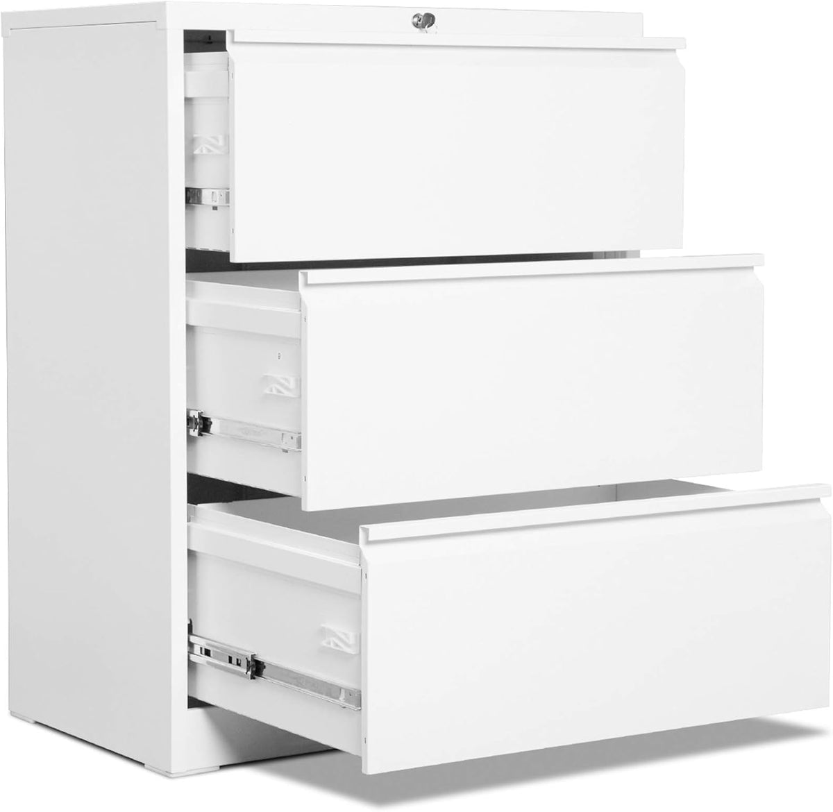 3 Drawer White Metal Lateral File Cabinet with Lock G124985