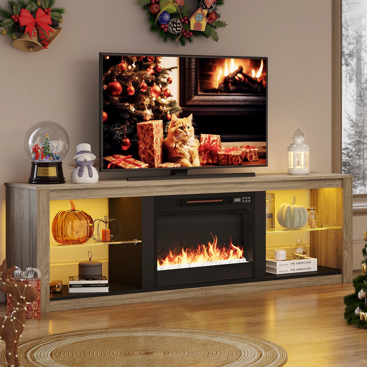 Wash Grey Electric Fireplace TV Stand B722513