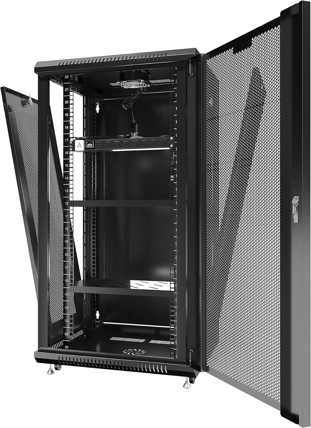22U Locking Network Cabinet with Casters and Shelf X66782