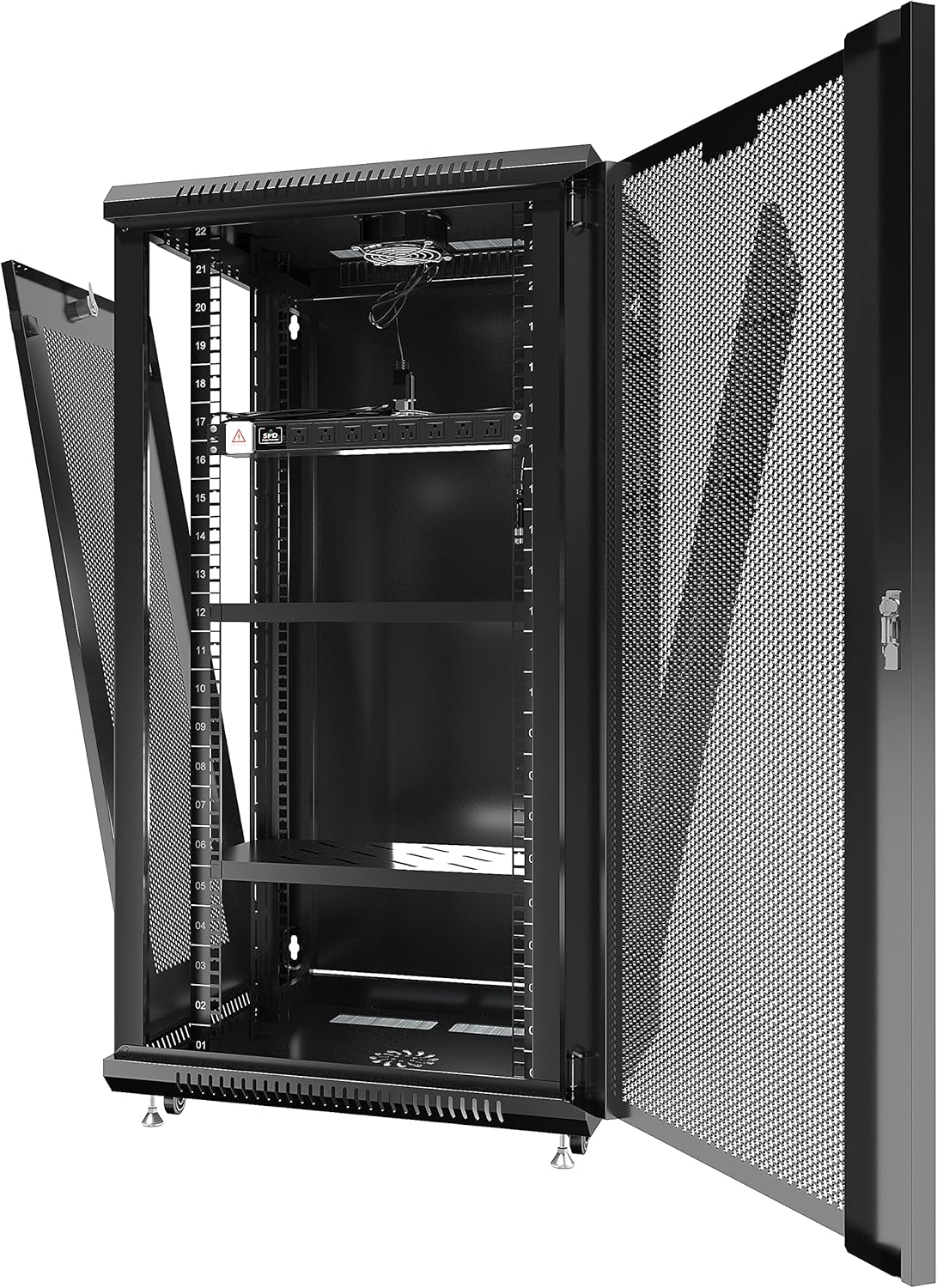22U Locking Network Cabinet with Casters and Shelf X66782