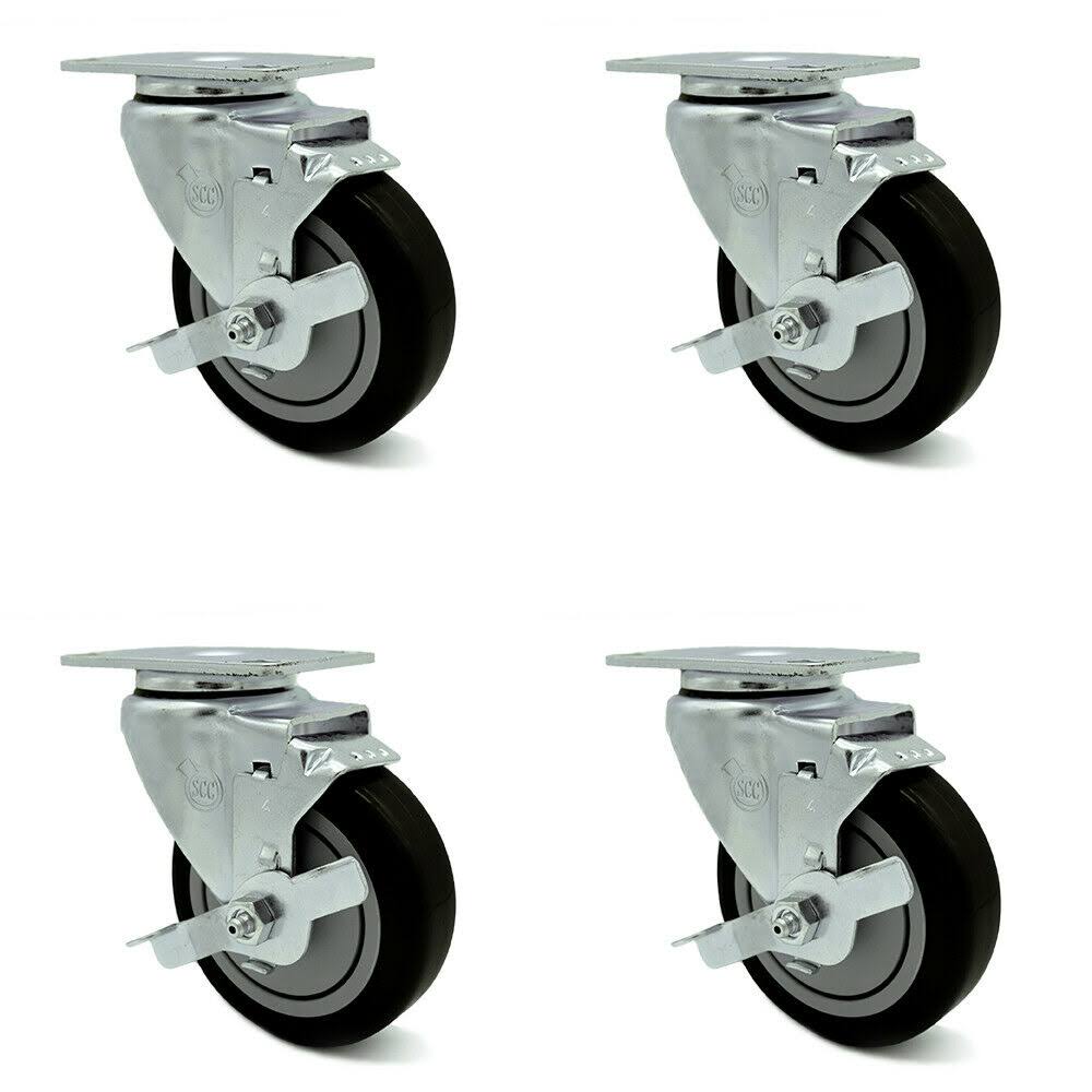 Black Poly Swivel Caster Set of 4 with Top Lock Brake H7397