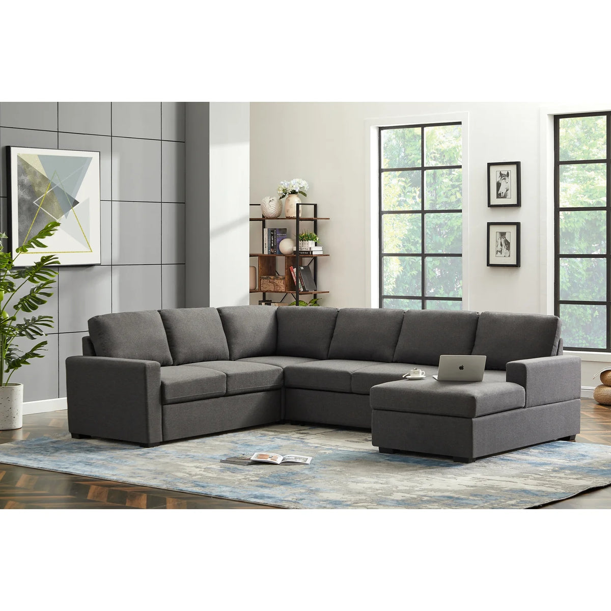 Gray Linen Left Hand Facing Sectional Sleeper Sofa O384